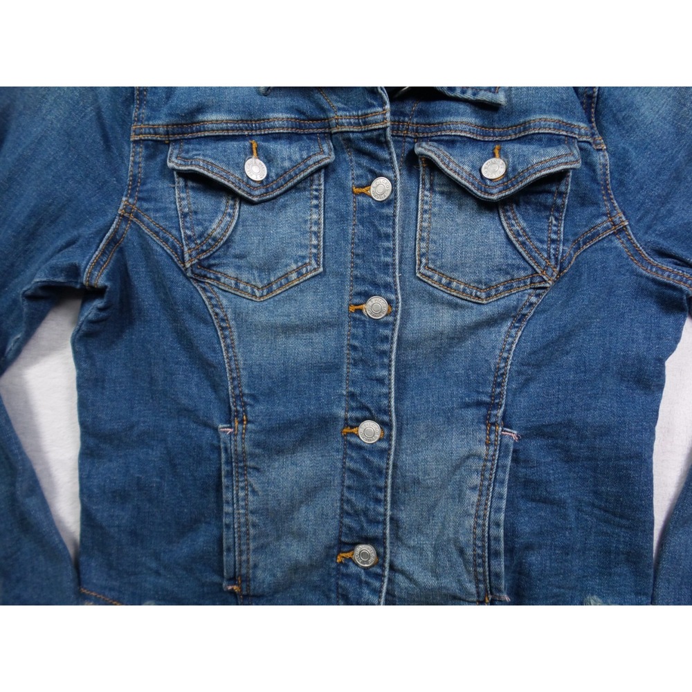 Anthropologie Pilcro Jacket Womens Size L Petite Blue Denim Raw Hem Button Up - Picture 3 of 14